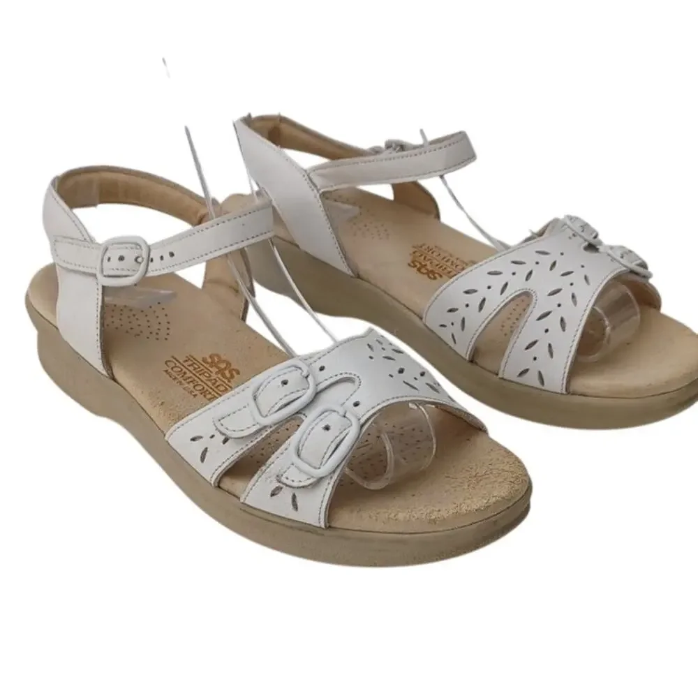 SAS Kids White Leather Comfort Sandals Girls Size 6M Tripad Comfort